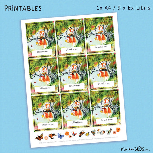 Zelf Printen - Ex-Libris - August en Suus lezen in de boom