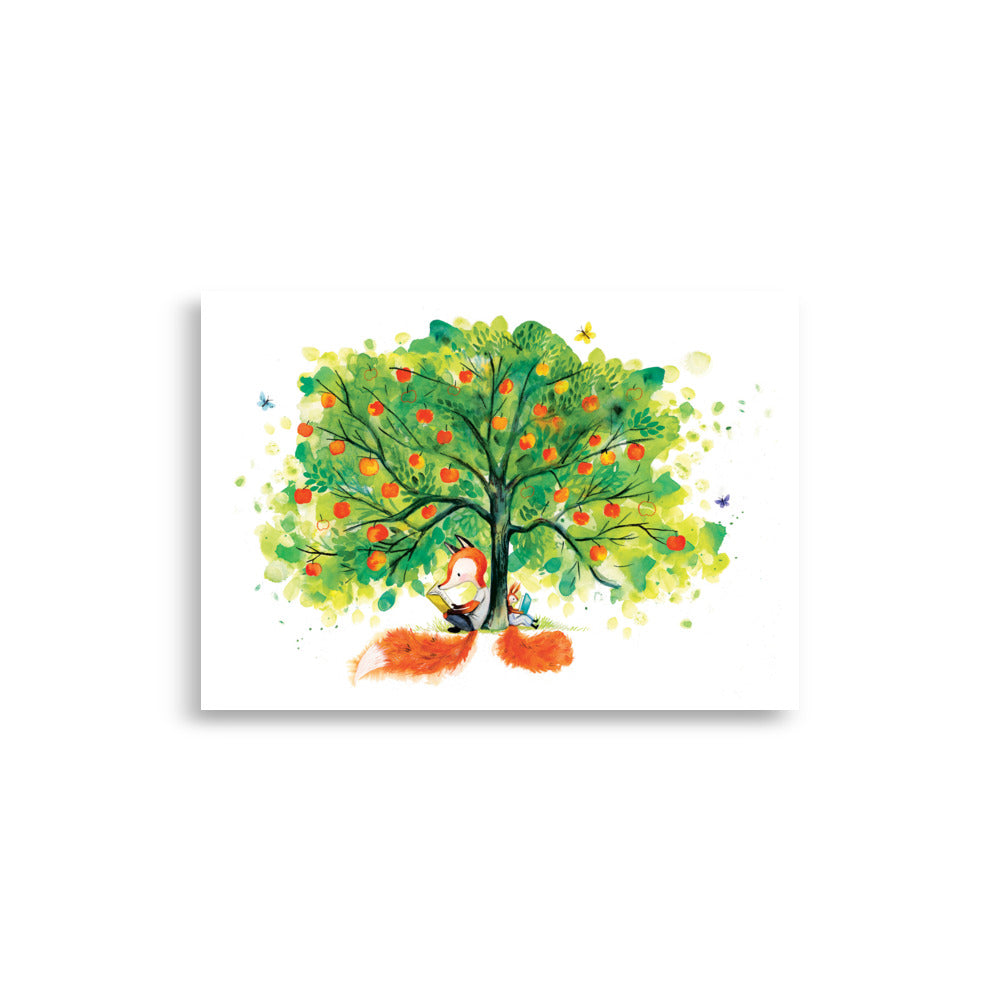 21x30cm (A4) Art print -August en Suus - Lezen is leuk! (onder de appelboom) 🍎