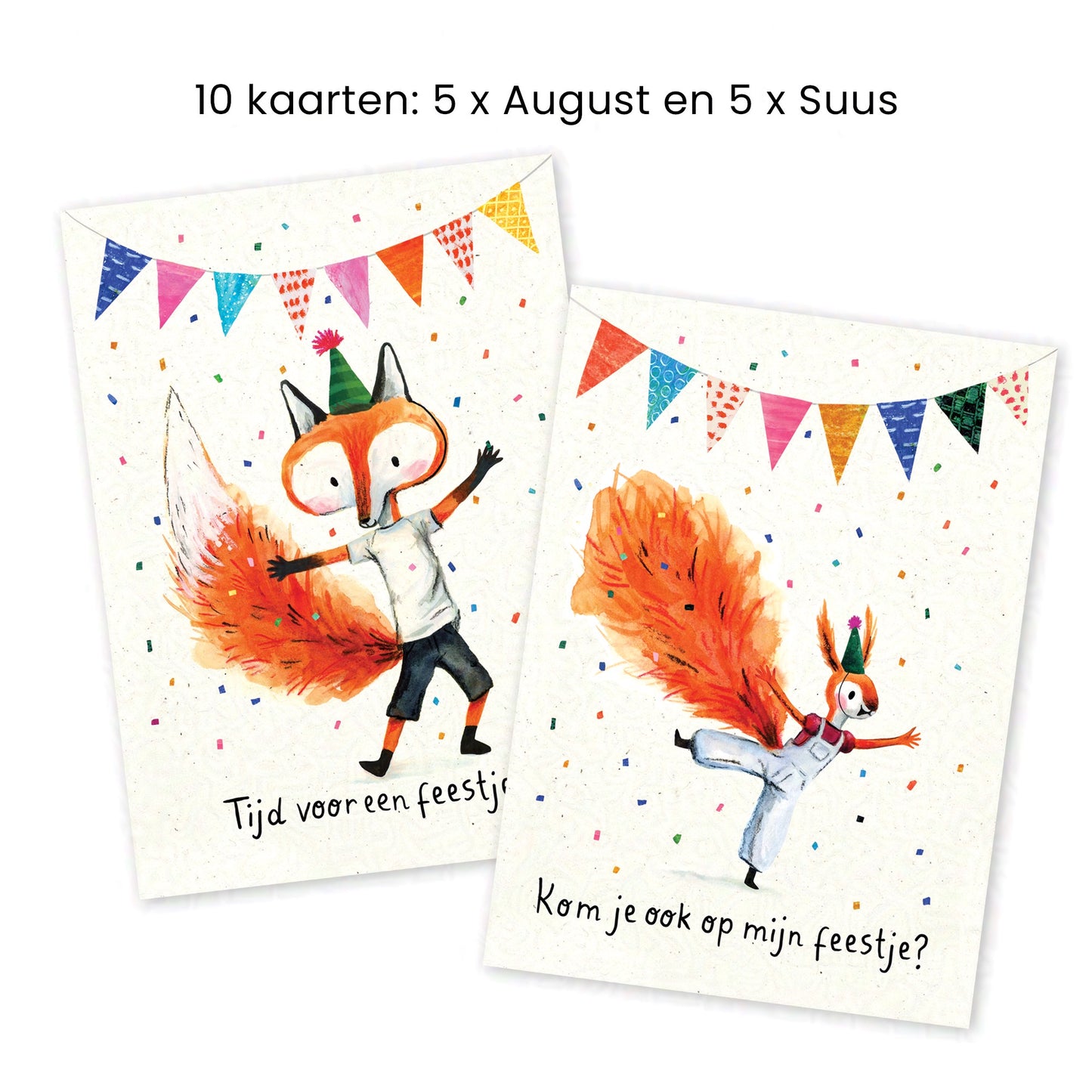Verjaardagskaart of Uitnodiging - Set van 10 - (5x August en 5x Suus)