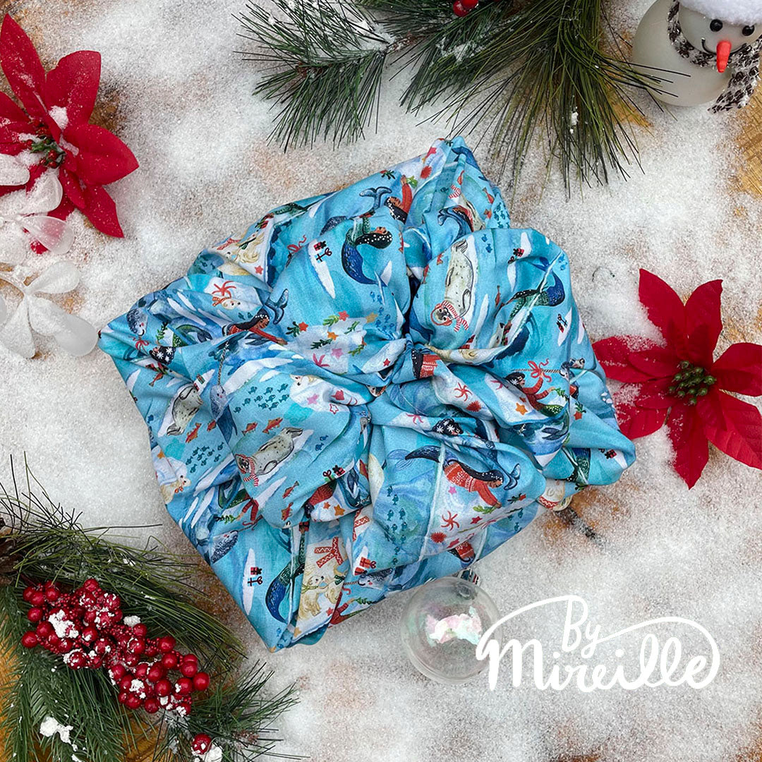 Inpakken met doek - Het Japanse Furoshiki - arctic holiday mermaids in sweaters