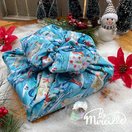 Inpakken met doek - Het Japanse Furoshiki - arctic holiday mermaids in sweaters