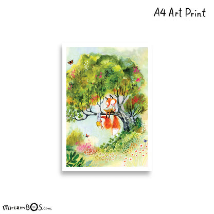 21x30cm (A4) Art print -August en Suus - Lezen is leuk! (in een boom)
