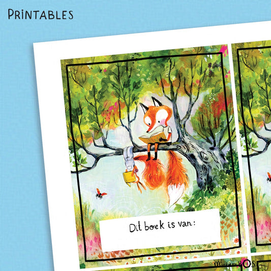 Zelf Printen - Ex-Libris - August en Suus lezen in de boom