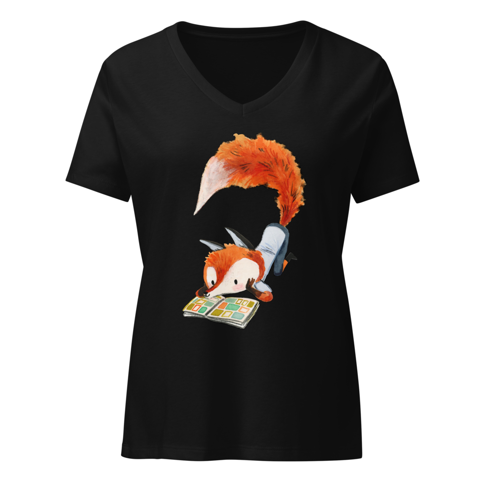 Dames V-hals T-shirt - met een lezende August de Vos - gratis verzending