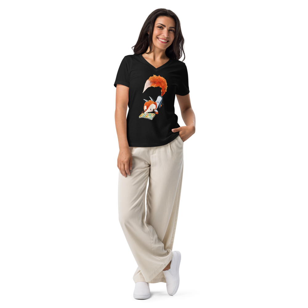 Dames V-hals T-shirt - met een lezende August de Vos - gratis verzending