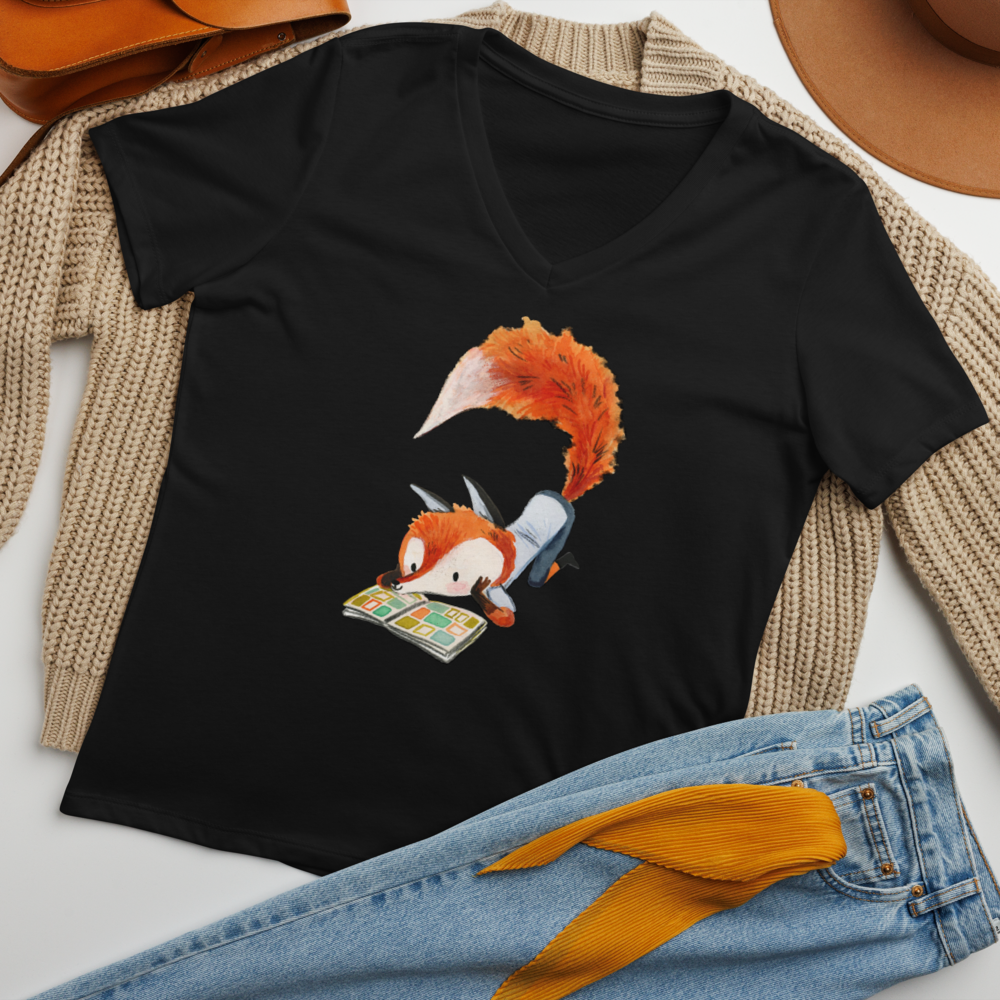 Dames V-hals T-shirt - met een lezende August de Vos - gratis verzending