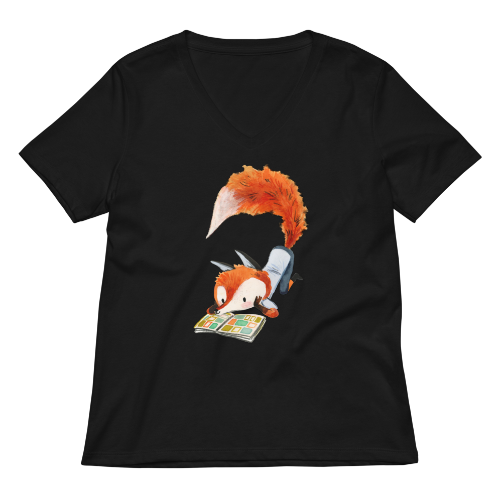 Dames V-hals T-shirt - met een lezende August de Vos - gratis verzending