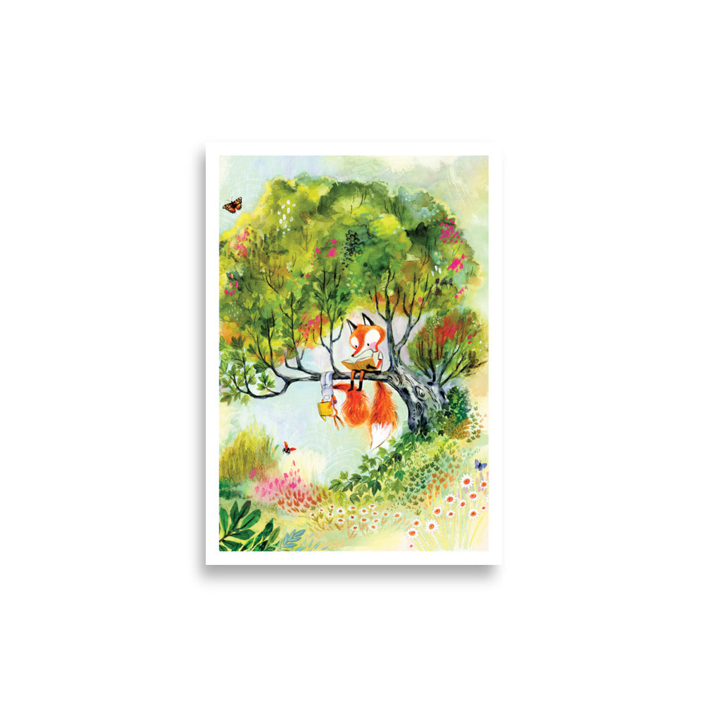 21x30cm art print -August en Suus - Lezen is leuk! (in een boom)
