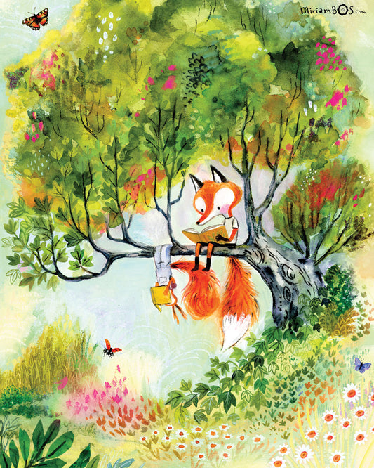 21x30cm (A4) Art print -August en Suus - Lezen is leuk! (in een boom)