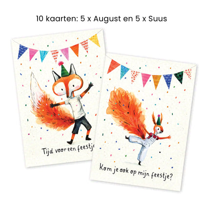 Verjaardagskaart of Uitnodiging - Set van 10 - (5x August en 5x Suus)