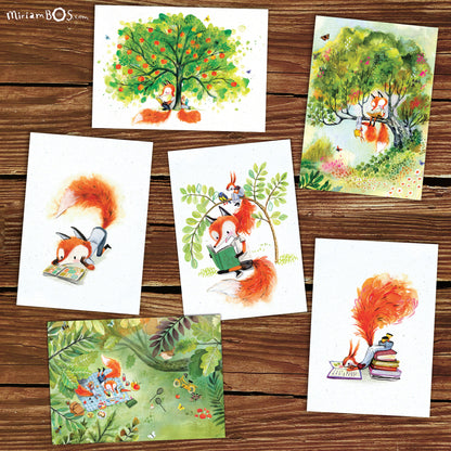 Ansichtkaart - set van 6  - Lezen is leuk!