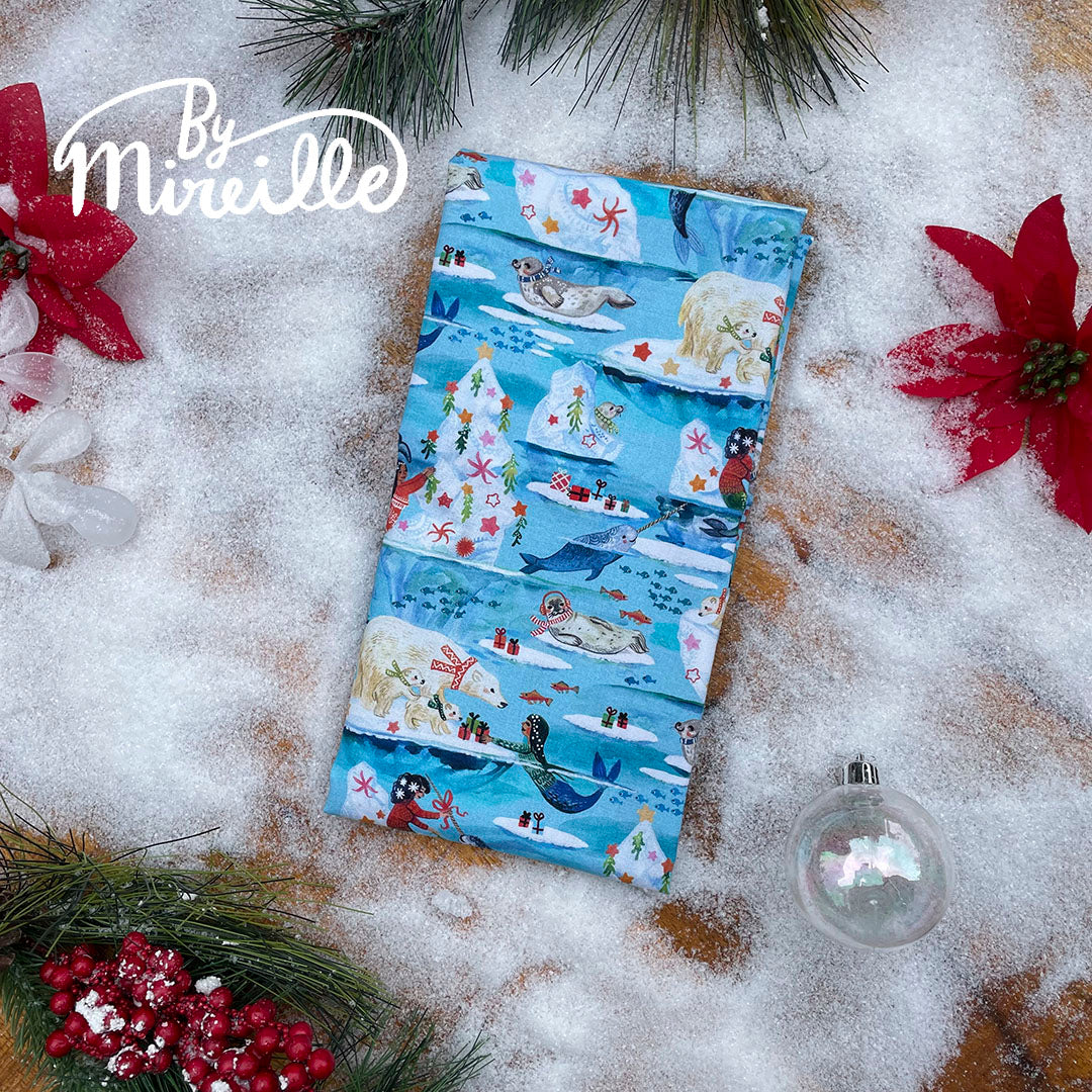 Furoshiki gift wrap - arctic holiday mermaids in sweaters